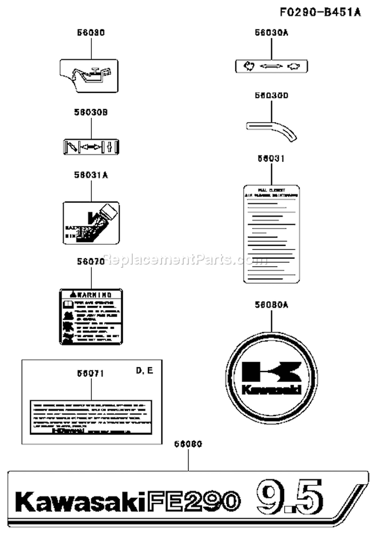 Page H Diagram and Parts List for FE290D ES20 Kawasaki Engine