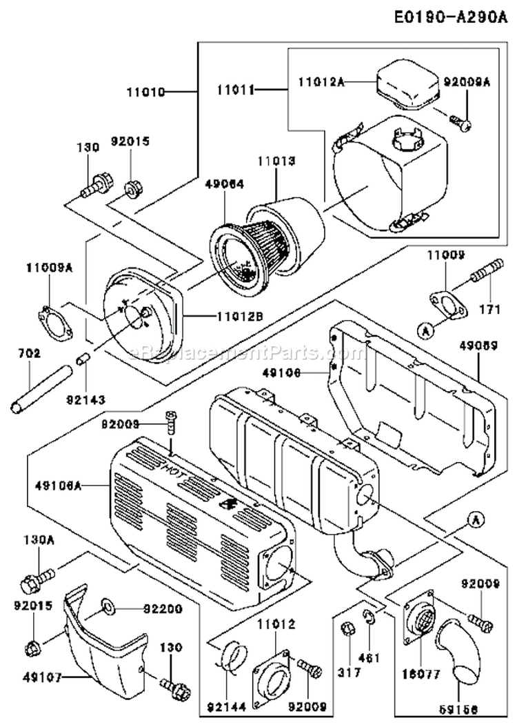 Page A Diagram and Parts List for FE290R AS01 Kawasaki Engine