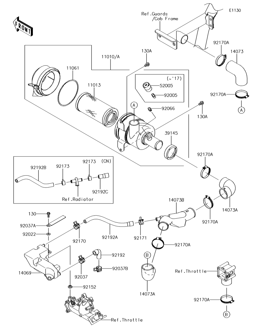Air Cleaner Diagram and Parts List for KAF620VGF 2016 Kawasaki Lawn Tractor Accessories