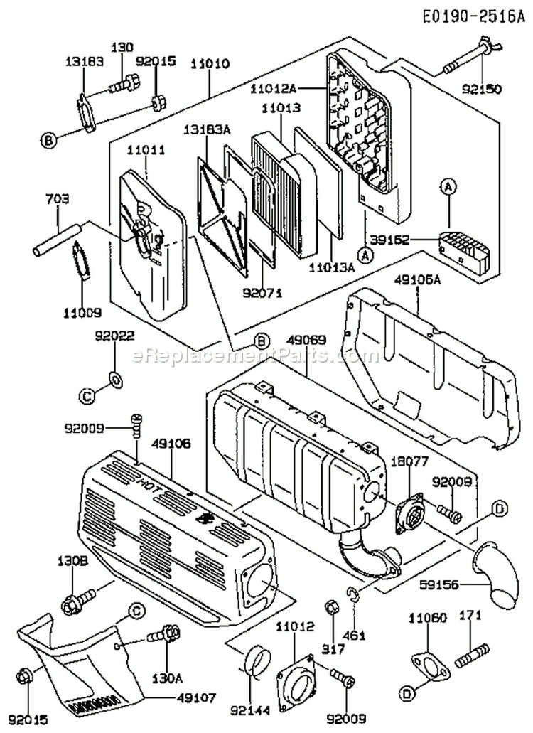 Page A Diagram and Parts List for FE350D AS01 Kawasaki Engine