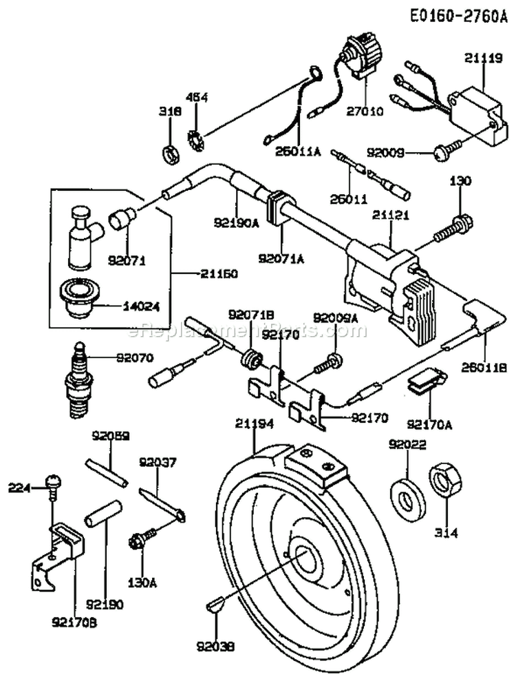 Page F Diagram and Parts List for FE350D AS01 Kawasaki Engine