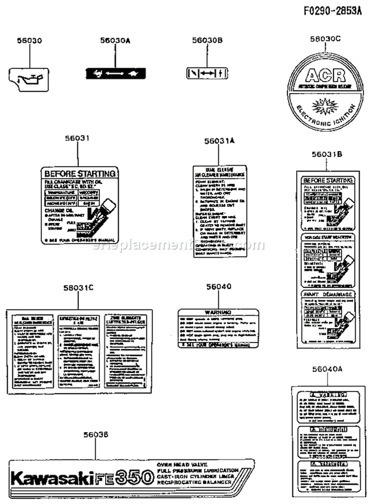 Page H Diagram and Parts List for FE350D AS01 Kawasaki Engine