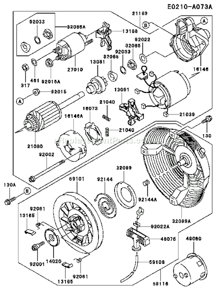 Page K Diagram and Parts List for FE350D AS04 Kawasaki Engine