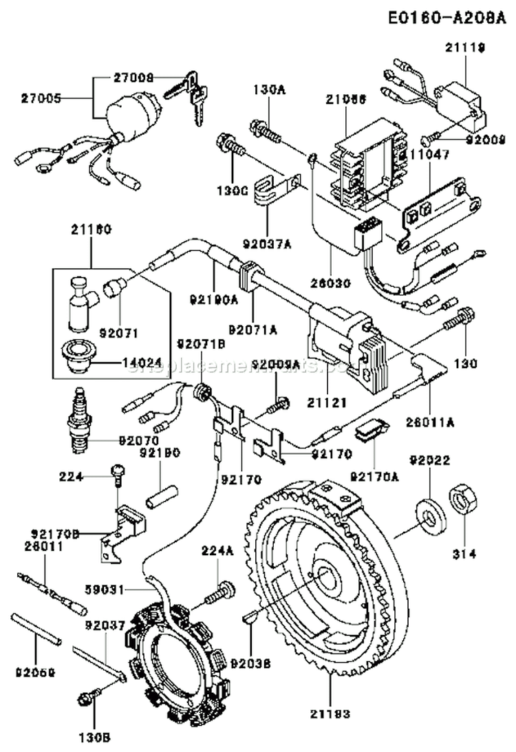 Page F Diagram and Parts List for FE350D AS04 Kawasaki Engine