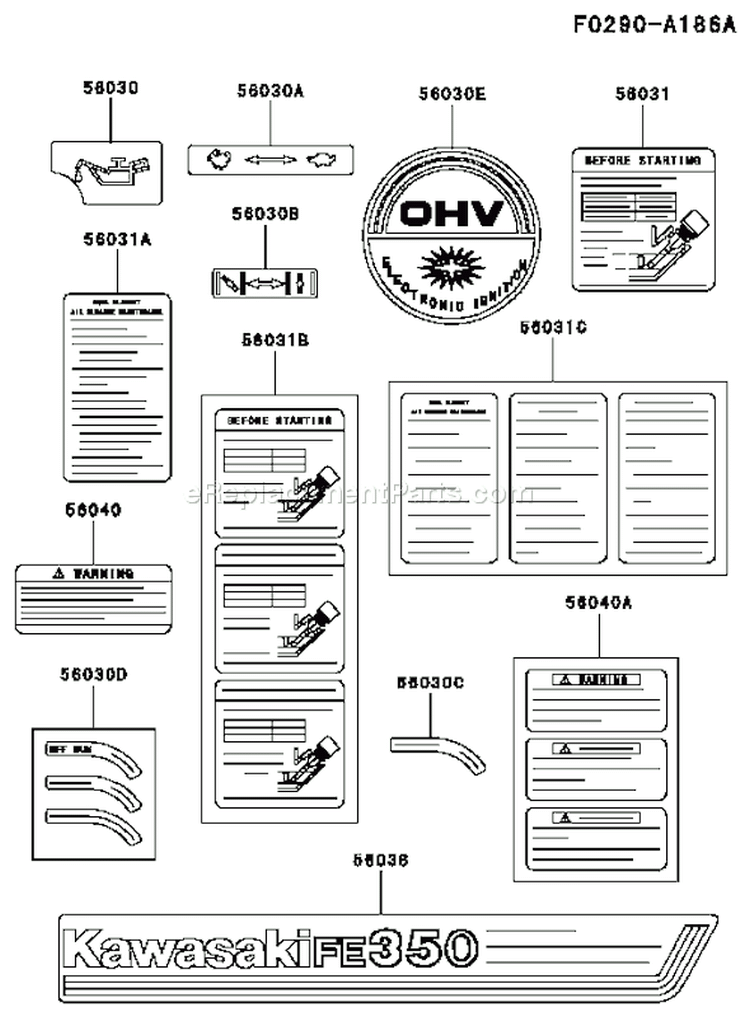 Page H Diagram and Parts List for FE350D AS04 Kawasaki Engine