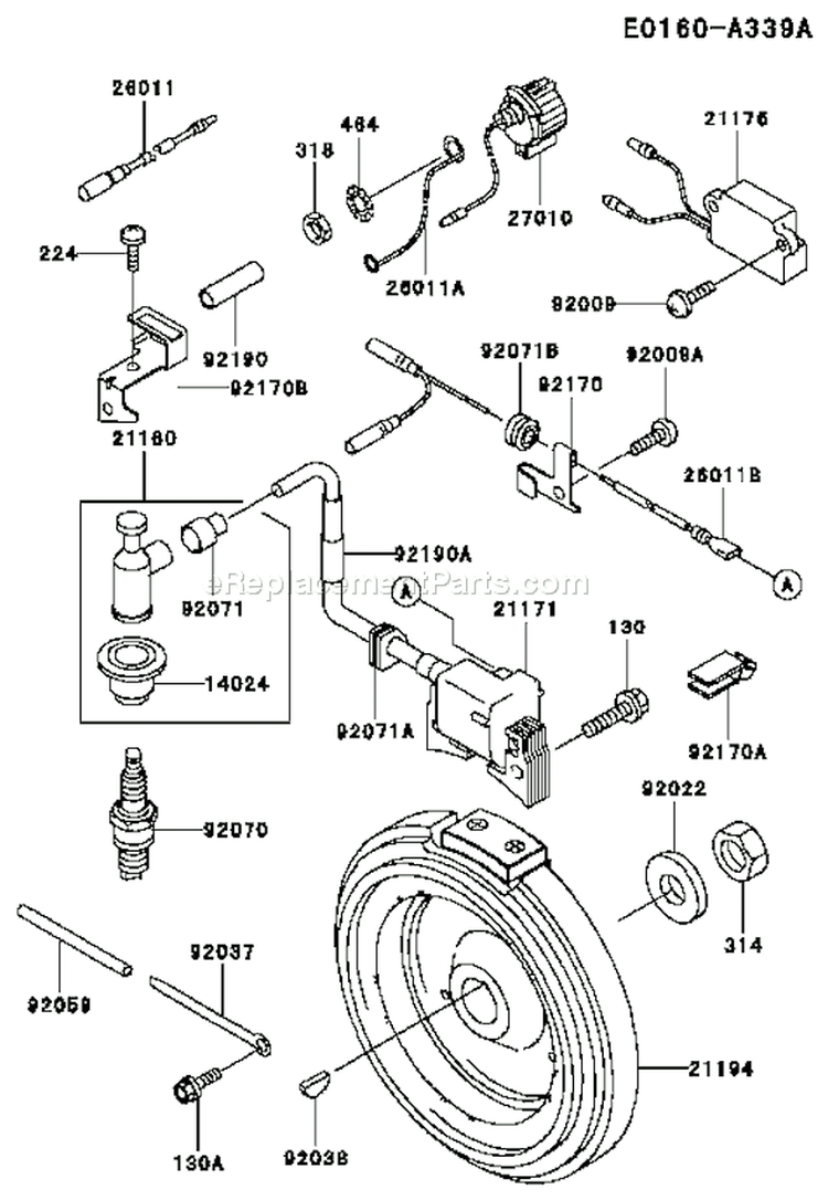 Page F Diagram and Parts List for FE350D AS07 Kawasaki Engine