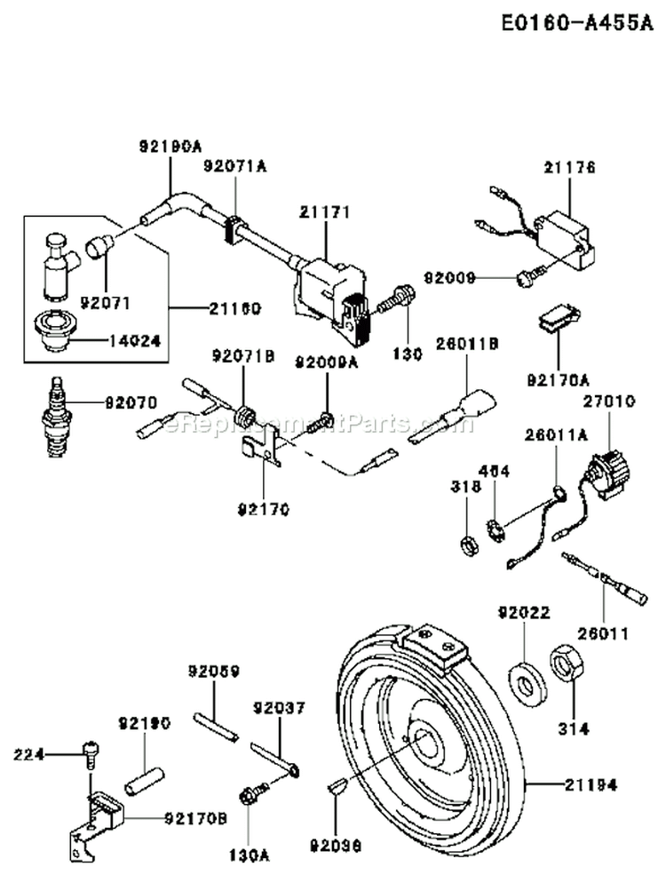 Page F Diagram and Parts List for FE350D AS09 Kawasaki Engine