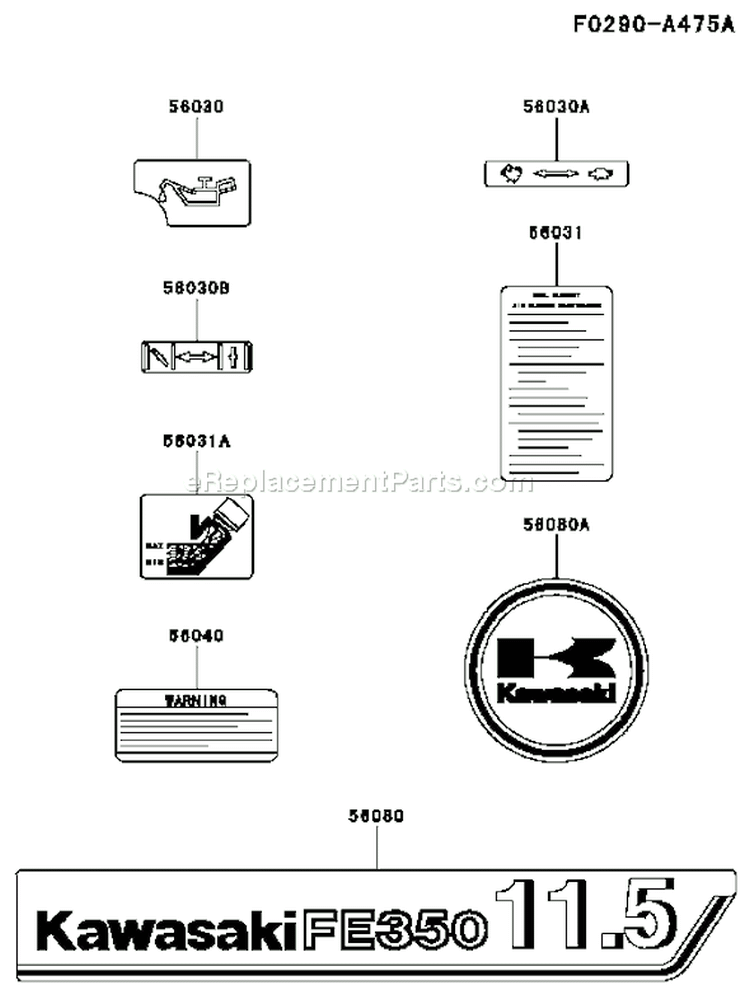Page H Diagram and Parts List for FE350D AS09 Kawasaki Engine
