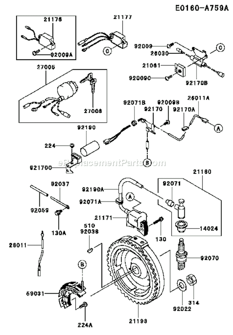 Page F Diagram and Parts List for FE350D AS14 Kawasaki Engine