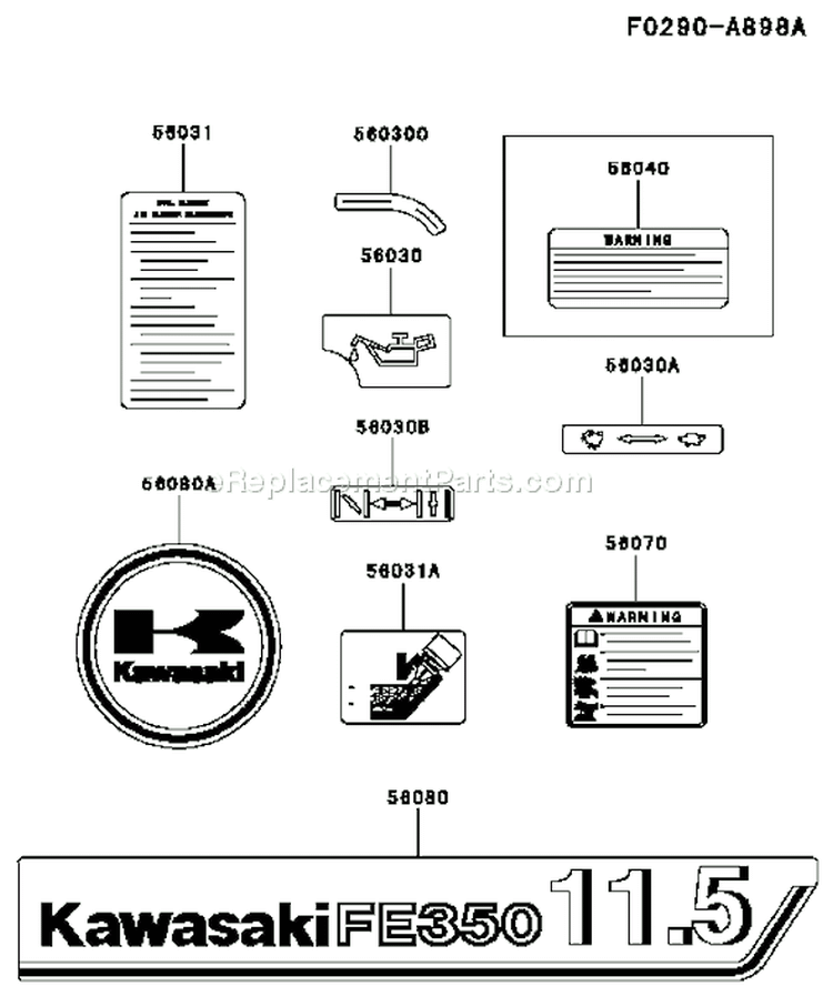 Page H Diagram and Parts List for FE350D AS14 Kawasaki Engine