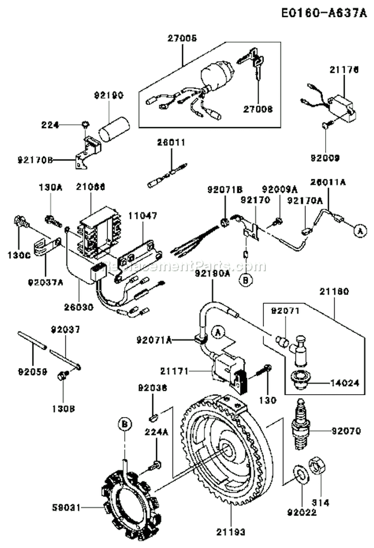 Page F Diagram and Parts List for FE350D AS15 Kawasaki Engine