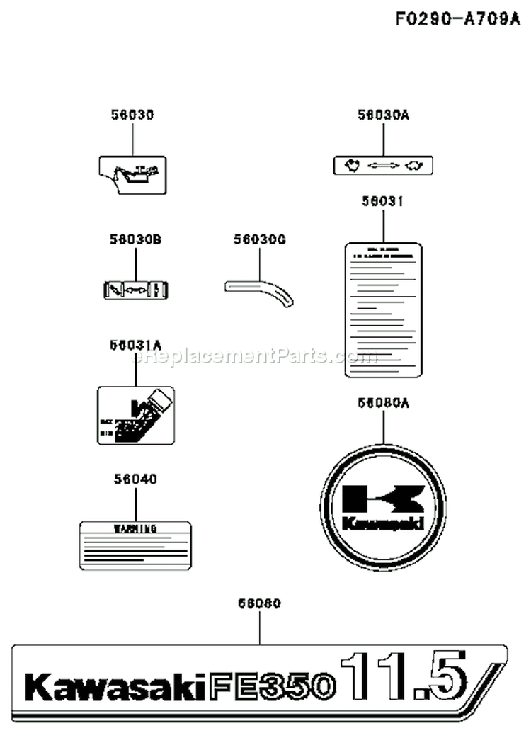 Page H Diagram and Parts List for FE350D AS15 Kawasaki Engine
