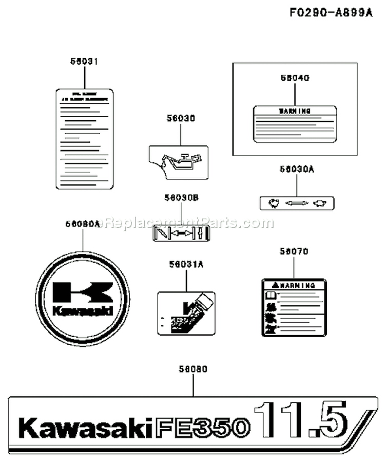 Page H Diagram and Parts List for FE350D AS16 Kawasaki Engine