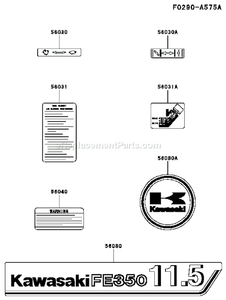 Page H Diagram and Parts List for FE350D AS17 Kawasaki Engine