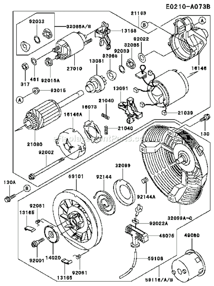 Page K Diagram and Parts List for FE350D BS00 Kawasaki Engine