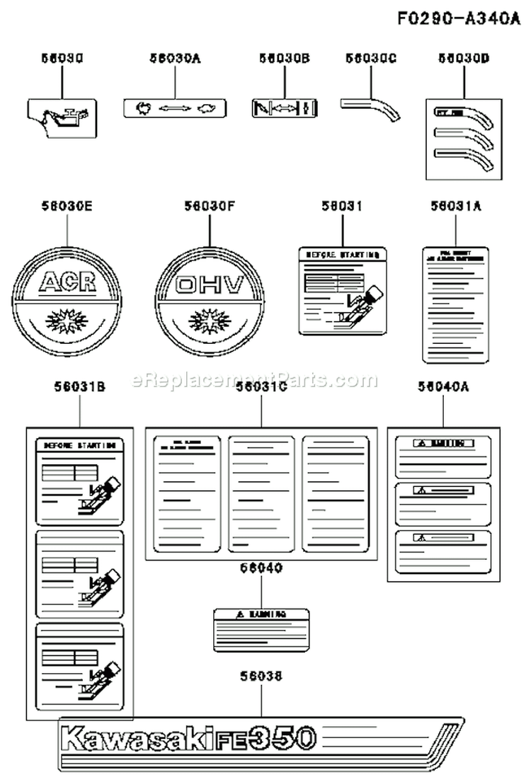 Page H Diagram and Parts List for FE350D BS00 Kawasaki Engine