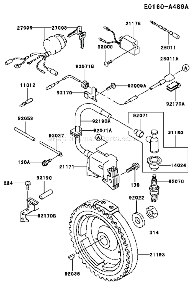 Page F Diagram and Parts List for FE350D AS12 Kawasaki Engine