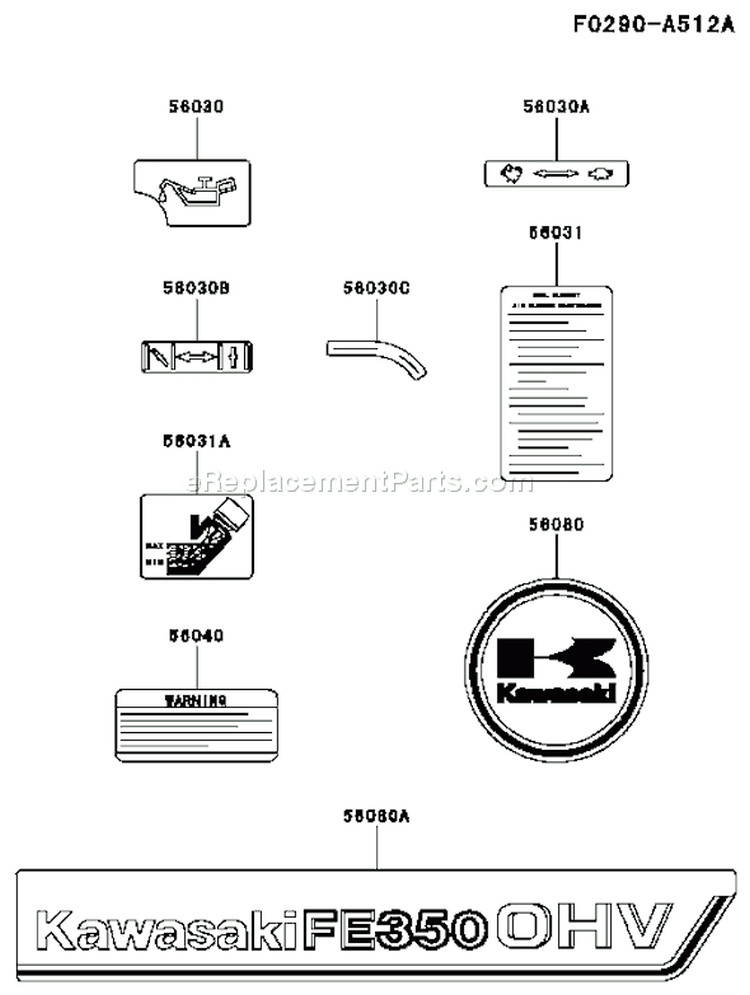 Page H Diagram and Parts List for FE350D BS13 Kawasaki Engine