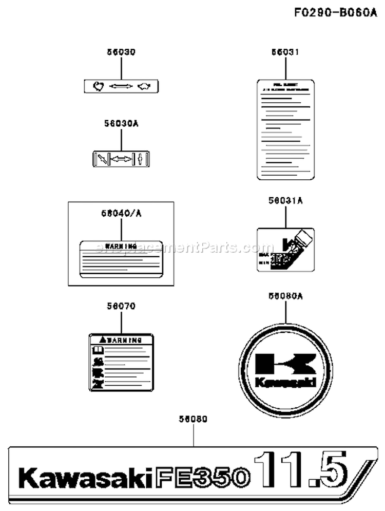 Page H Diagram and Parts List for FE350D BS18 Kawasaki Engine
