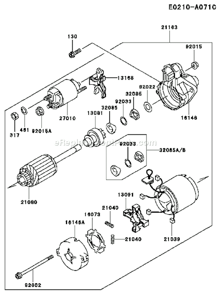 Page K Diagram and Parts List for FE350D CS05 Kawasaki Engine