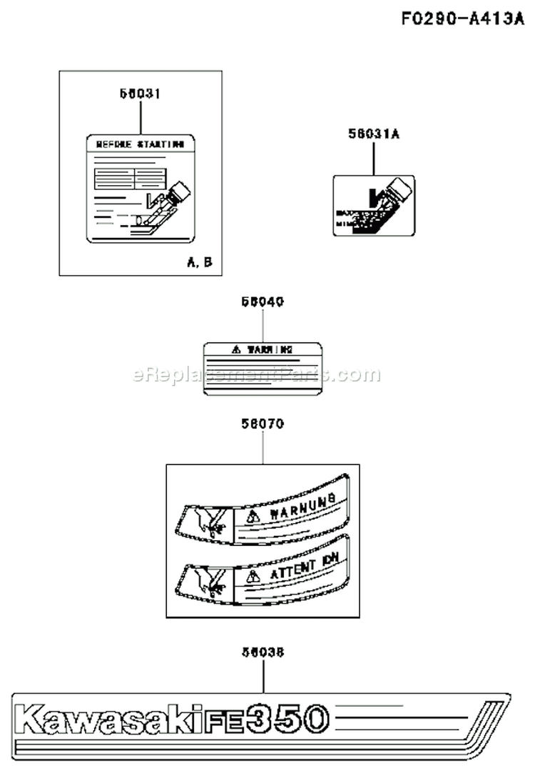 Page H Diagram and Parts List for FE350D CS05 Kawasaki Engine