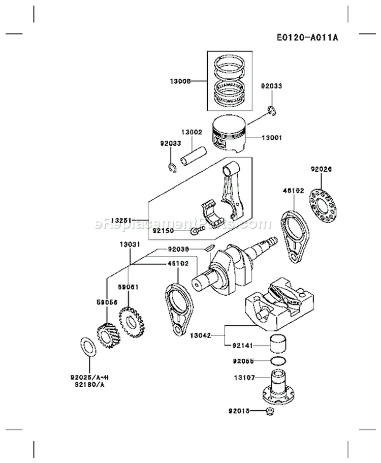 Page J Diagram and Parts List for FE350G AA50 Kawasaki Engine