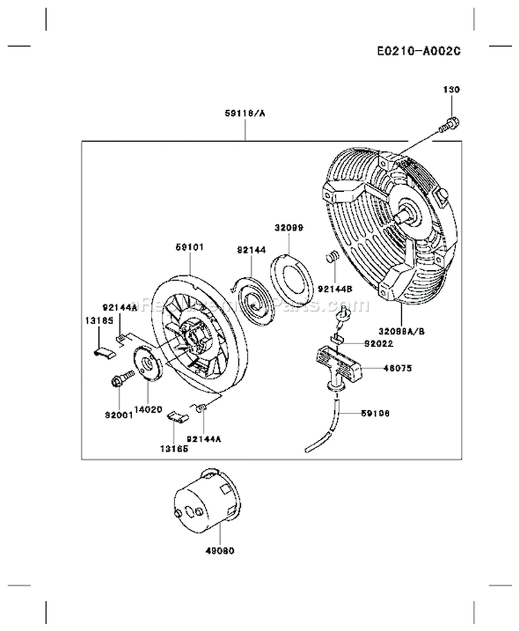 Page K Diagram and Parts List for FE350G AA50 Kawasaki Engine