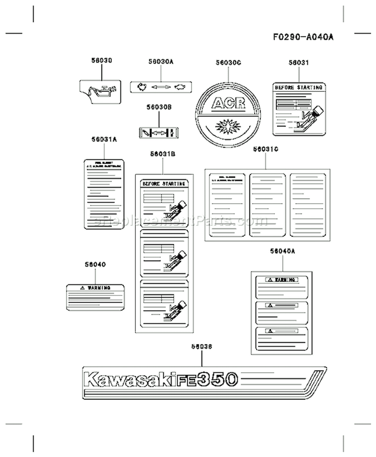 Page H Diagram and Parts List for FE350G AA50 Kawasaki Engine
