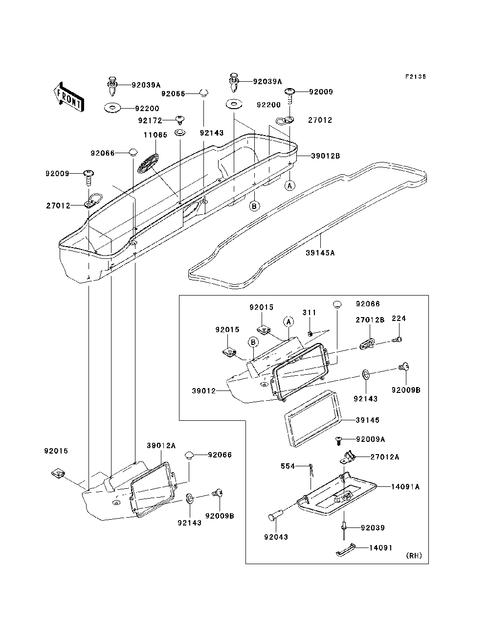 Front Box Diagram and Parts List for KAF620H7F 2007 & Prior Kawasaki Lawn Tractor Accessories