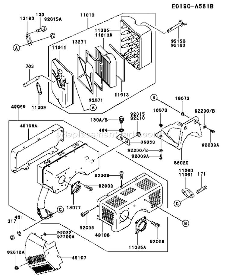 Page A Diagram and Parts List for FE400D AS00 Kawasaki Engine
