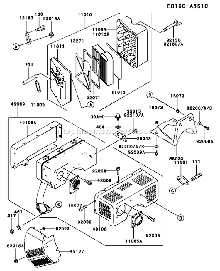 Page A Diagram and Parts List for FE400D BS01 Kawasaki Engine