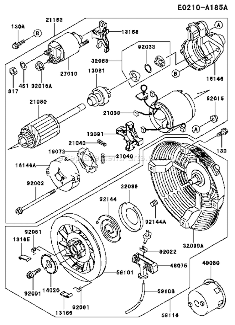 Page K Diagram and Parts List for FE400D BS01 Kawasaki Engine