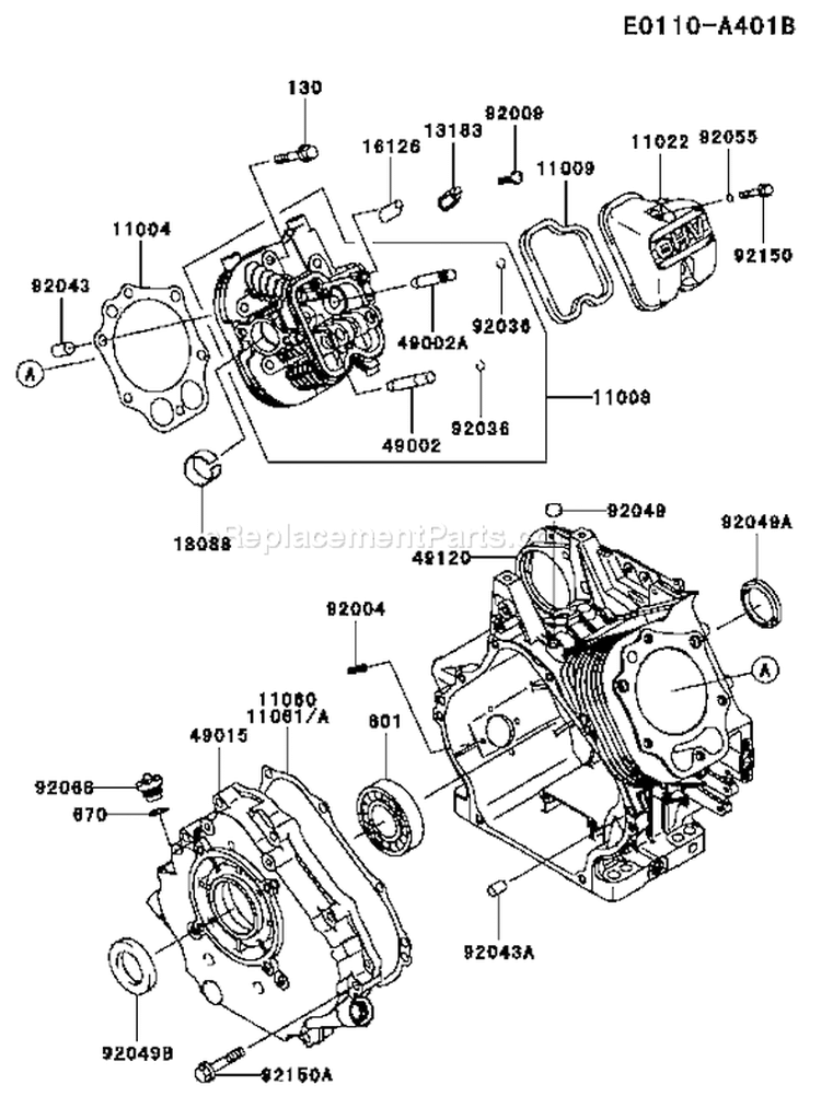 Page E Diagram and Parts List for FE400D DS04 Kawasaki Engine