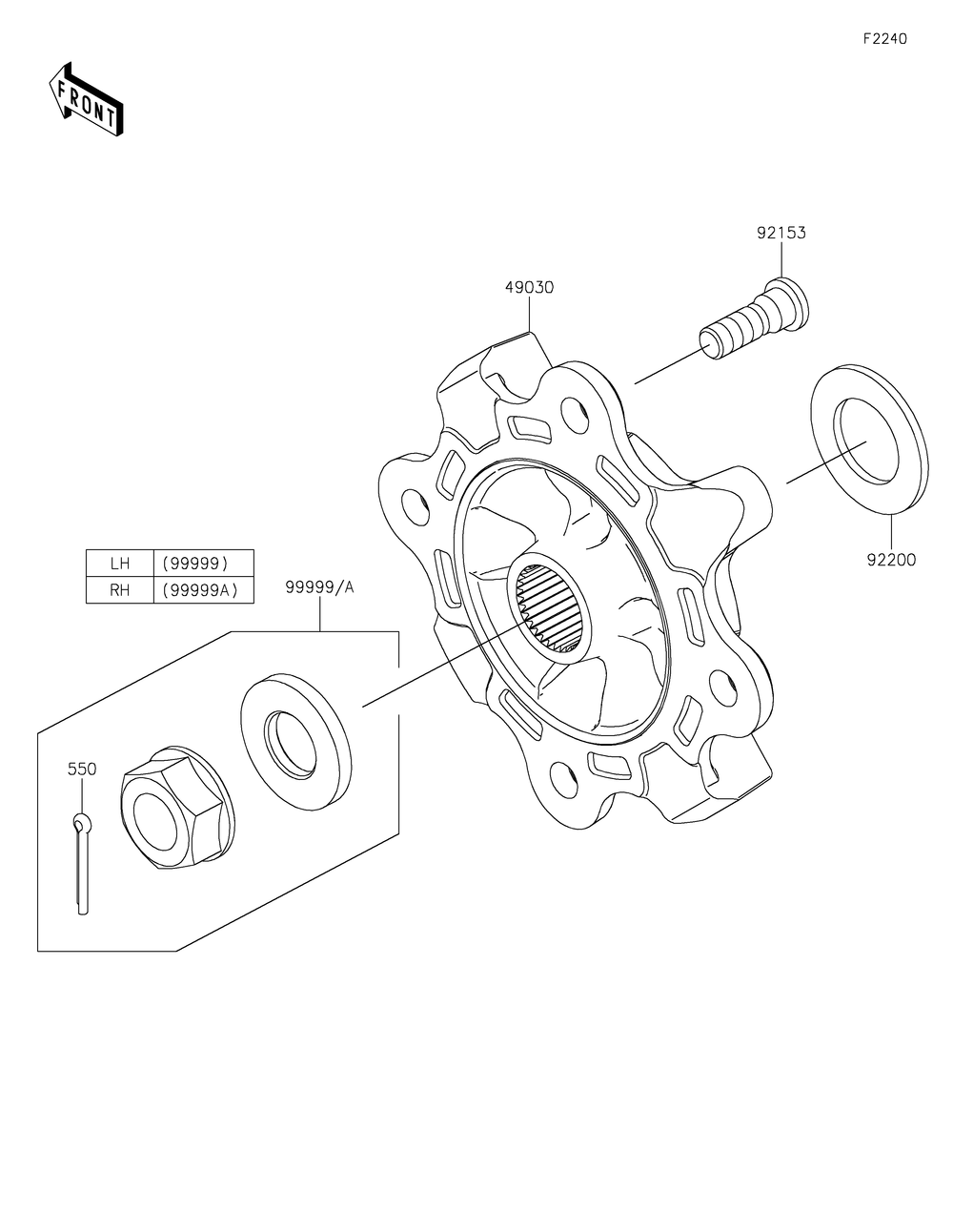 Rear Hubs/Brakes Diagram and Parts List for KRT1000BPFNL 2023 Kawasaki Lawn Tractor Accessories