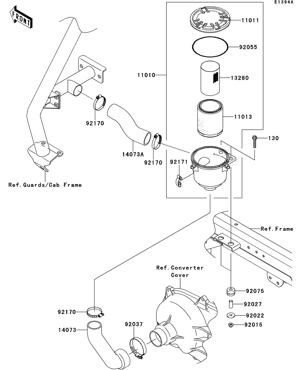 Air Cleaner-Belt Converter Diagram and Parts List for KAF950GDF 2013 Kawasaki Lawn Tractor Accessories