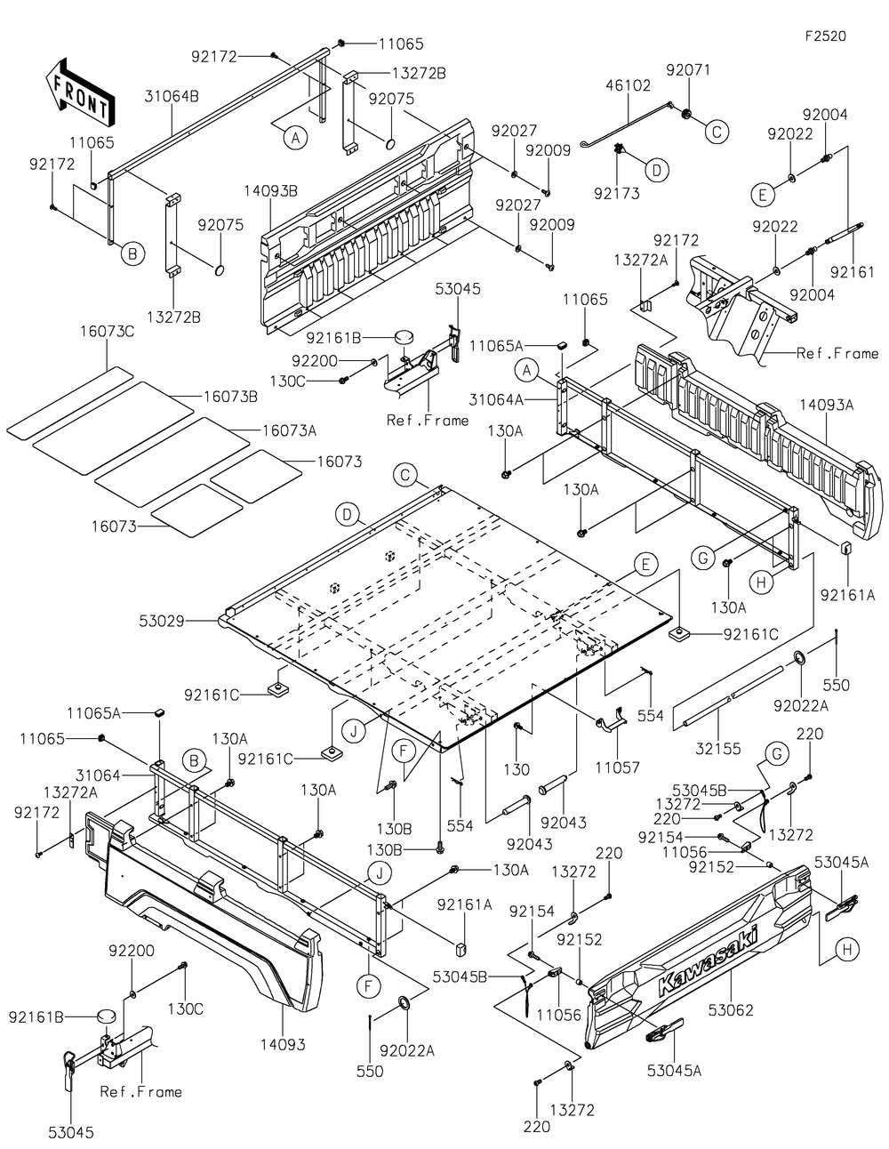Carrier Diagram and Parts List for KAF1000FKF 2019 Kawasaki Lawn Tractor Accessories