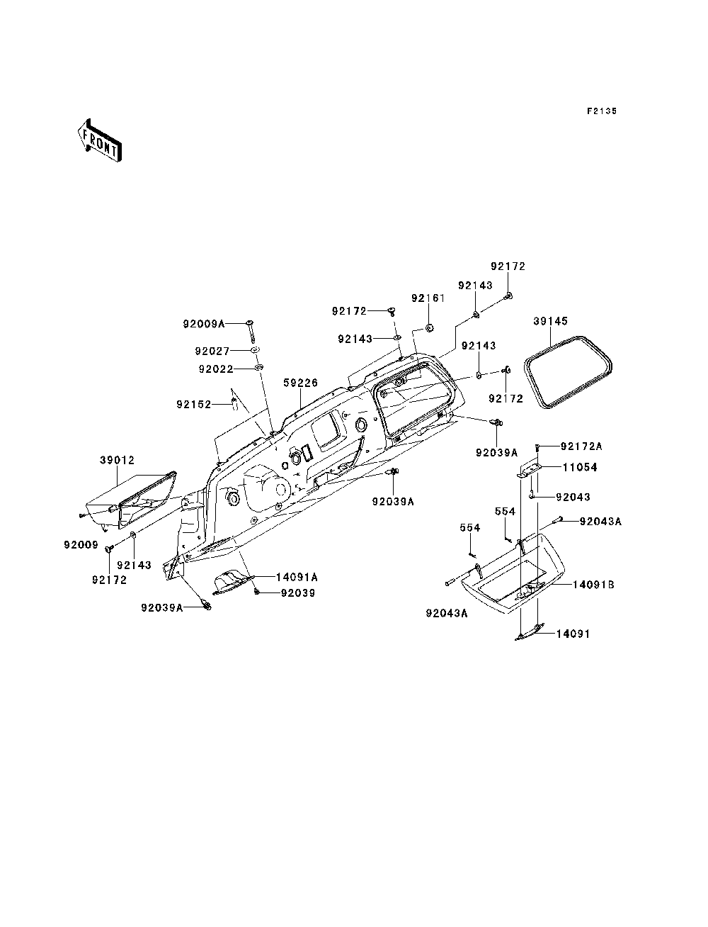 Front Box Diagram and Parts List for KRF750NDF 2013 Kawasaki Lawn Tractor Accessories