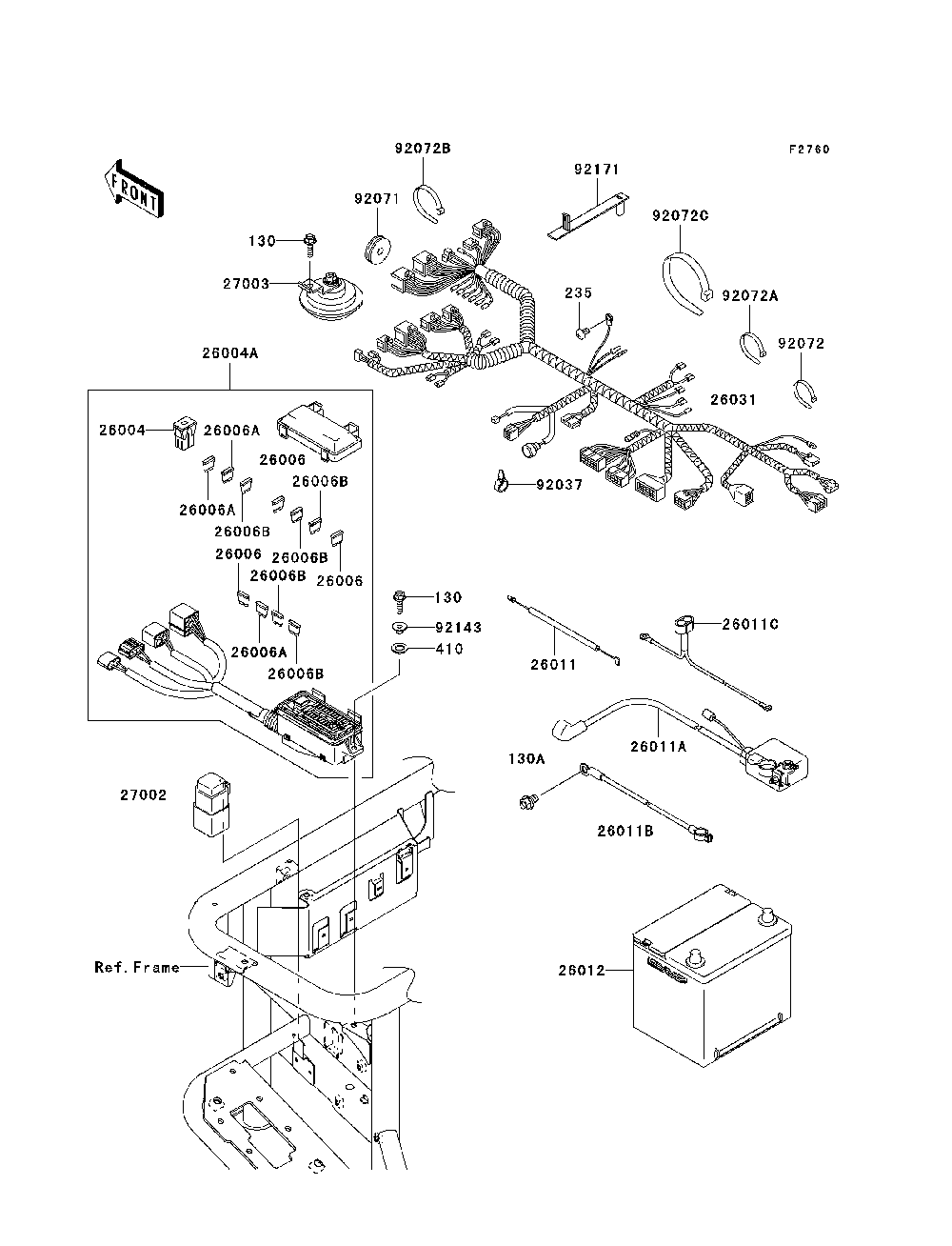 Chassis Electrical Equipment Diagram and Parts List for KAF950E8F 2008 Kawasaki Lawn Tractor Accessories