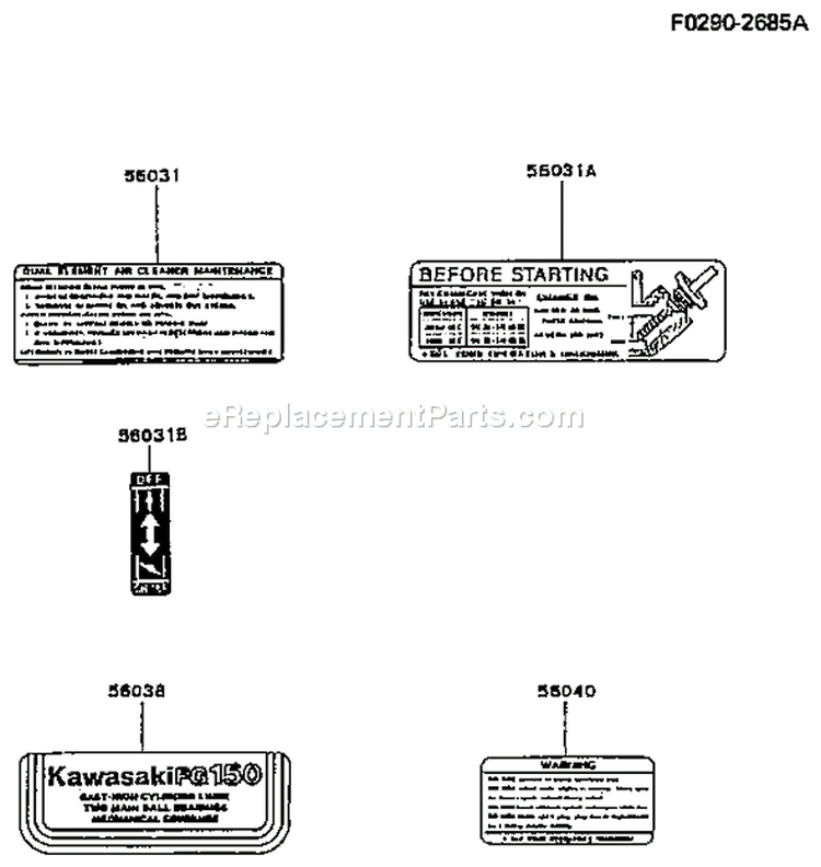 Page H Diagram and Parts List for FG150G BS00 Kawasaki Engine