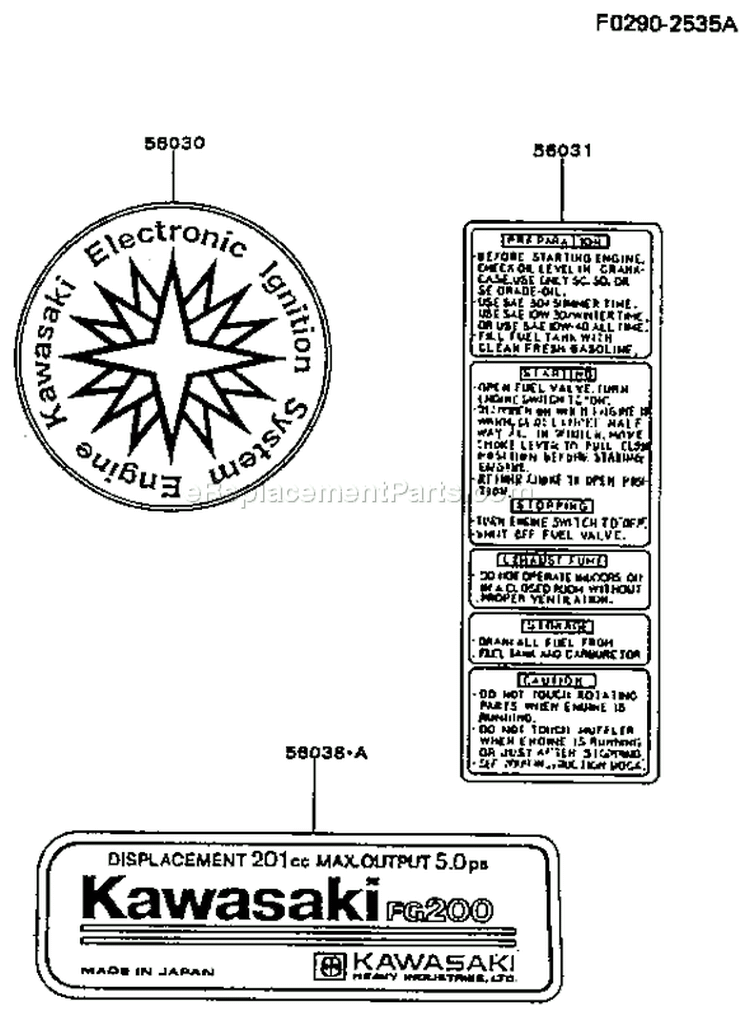 Page H Diagram and Parts List for FG200D CS01 Kawasaki Engine