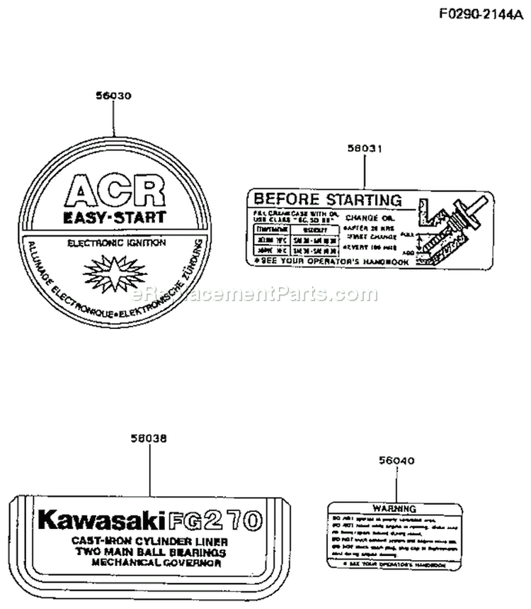 Page H Diagram and Parts List for FG270G AS00 Kawasaki Engine