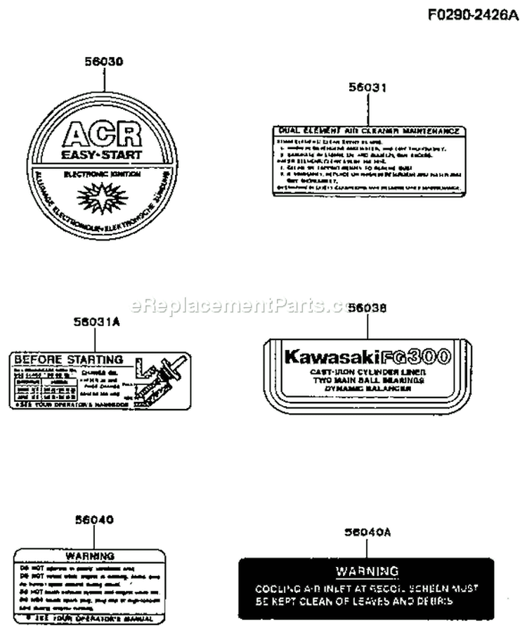 Page H Diagram and Parts List for FG300D AS17 Kawasaki Engine