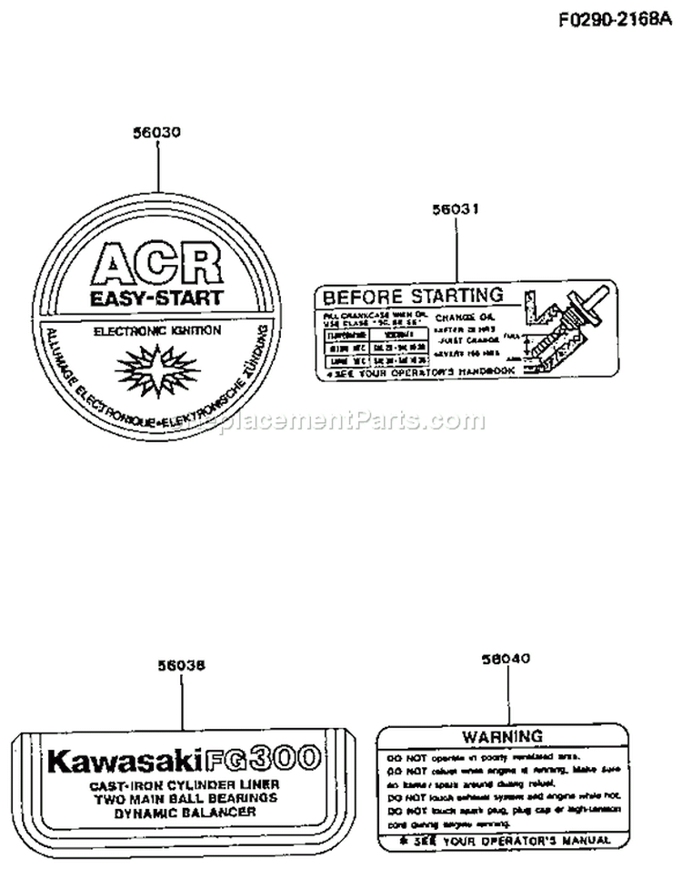 Page H Diagram and Parts List for FG300D BS13 Kawasaki Engine