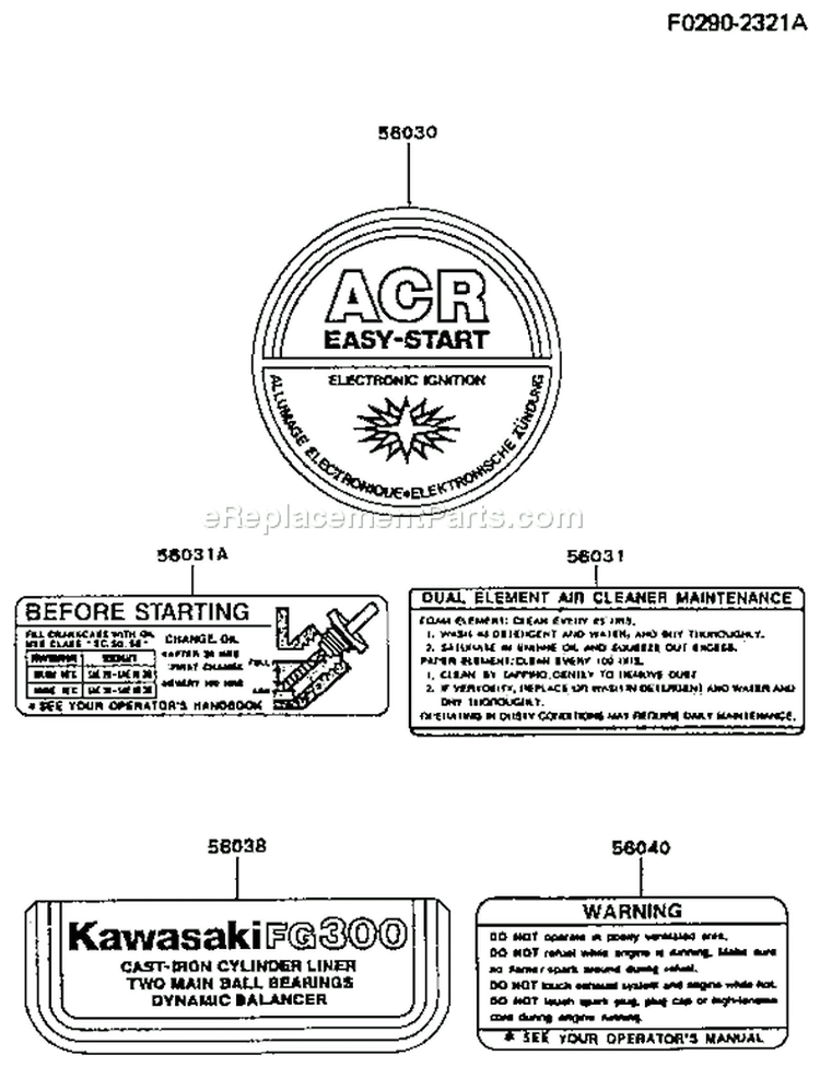 Page H Diagram and Parts List for FG300D BS16 Kawasaki Engine