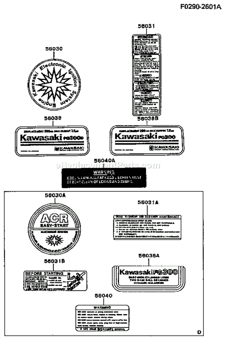 Page H Diagram and Parts List for FG300D CS11 Kawasaki Engine