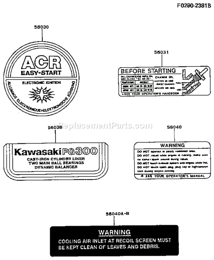 Page H Diagram and Parts List for FG300D CS12 Kawasaki Engine