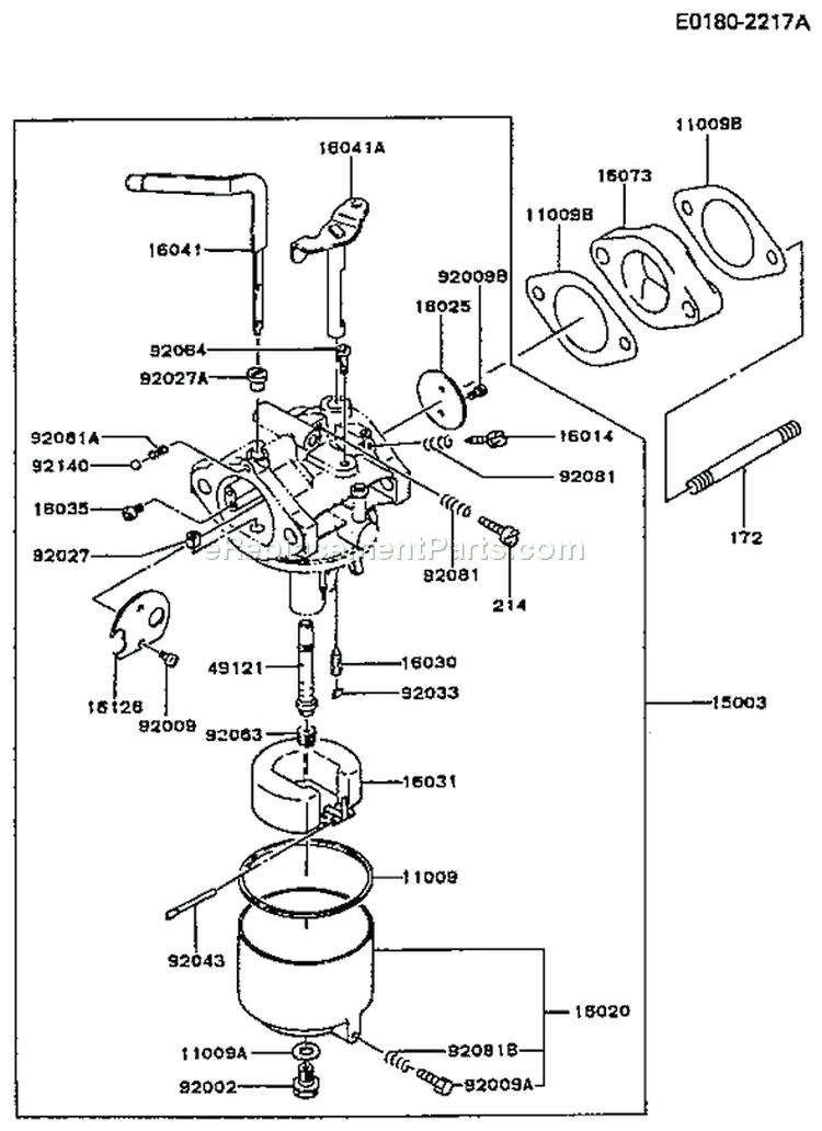 Page B Diagram and Parts List for FG300D EM81 Kawasaki Engine