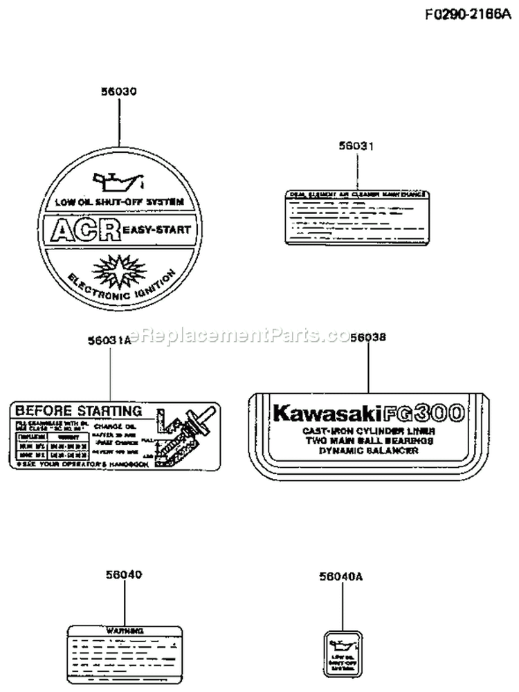Page H Diagram and Parts List for FG300D ES03 Kawasaki Engine
