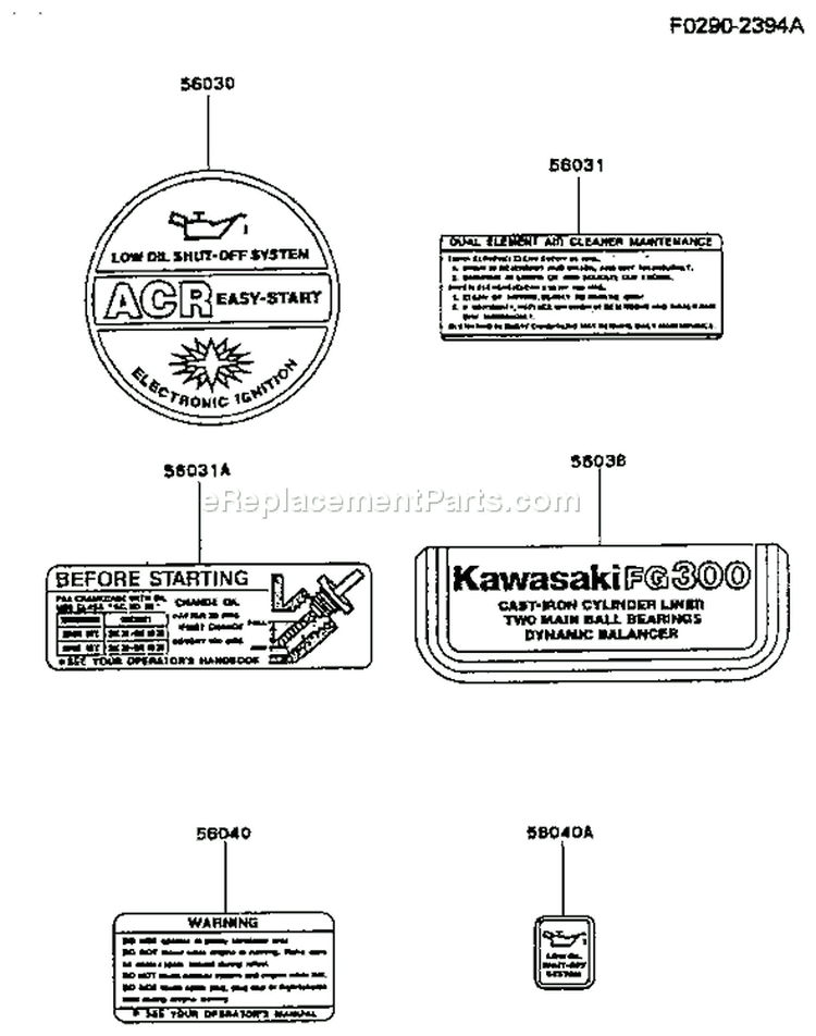 Page H Diagram and Parts List for FG300D HS00 Kawasaki Engine