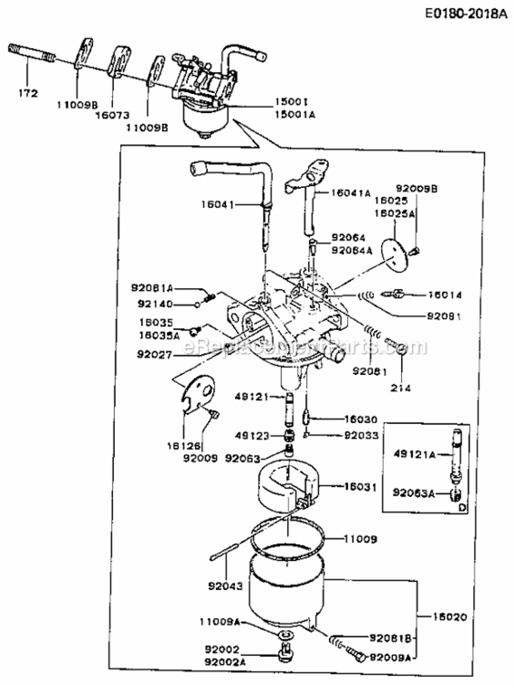 Carburetor Diagram and Parts List for FG300D-S05  Kawasaki Engine